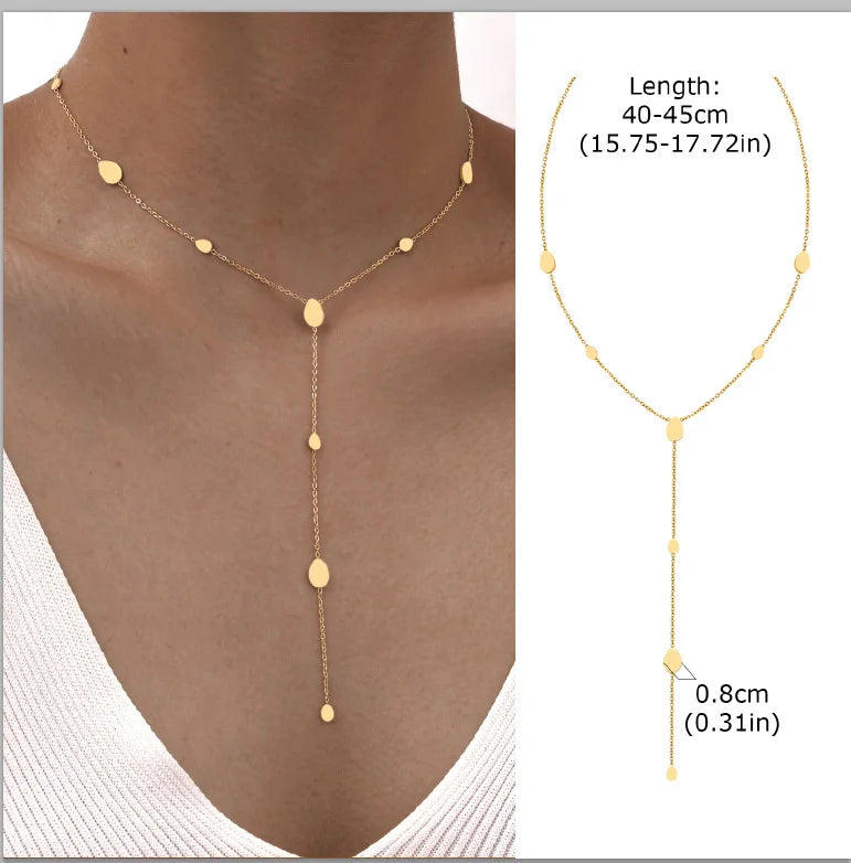 Stainless Steel Lariat Necklace Gold Plated,