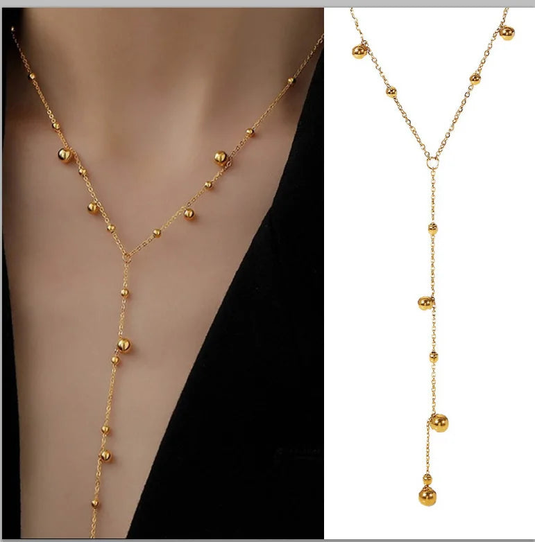 Stainless Steel Lariat Necklace Gold Plated,