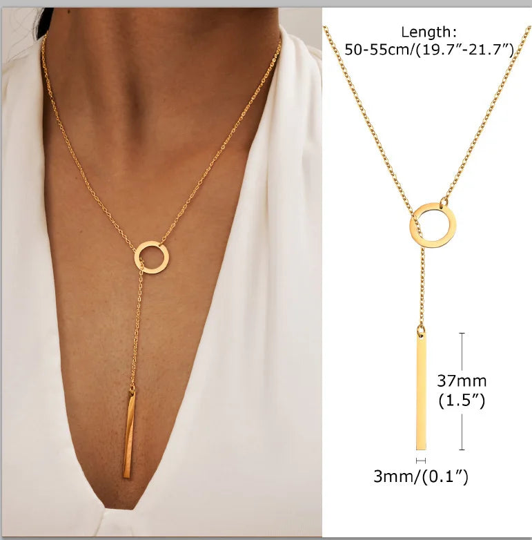 Stainless Steel Lariat Necklace Gold Plated,